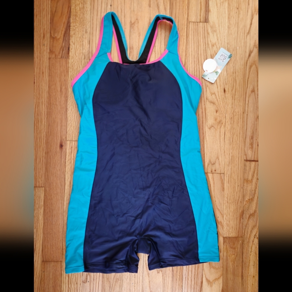 One Piece Swimsuit Color Block Rash Guard Surf Suit Knee Length Women's Size M